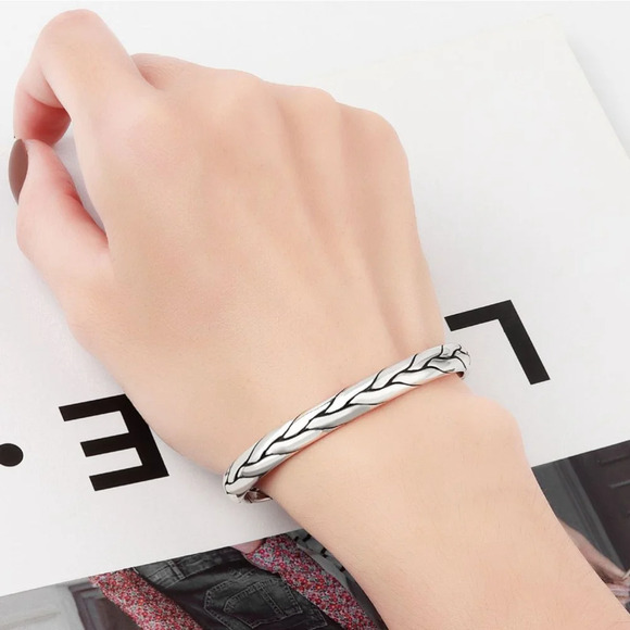 Braided Adjustable Cuff Bracelet‎ | 925 Sterling Silver - Picture 6 of 13